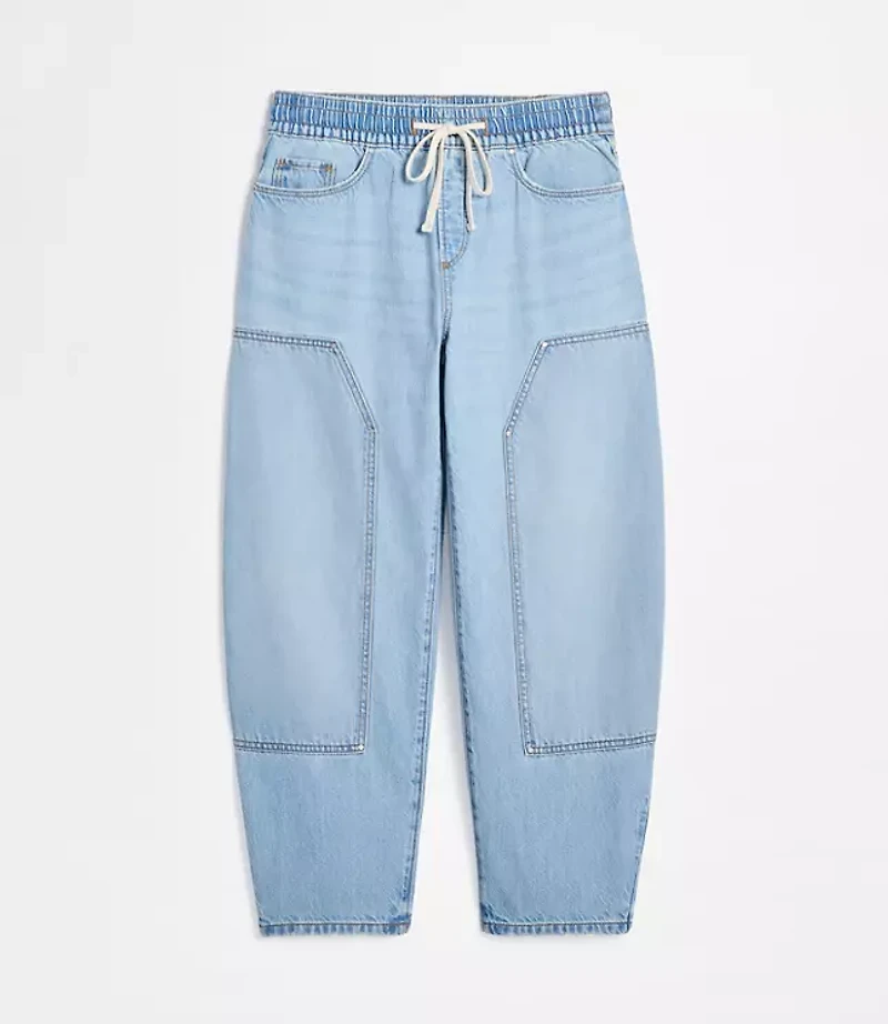 Rivete Petite Utility High Rise Barrel Jeans Light Wash Indigo