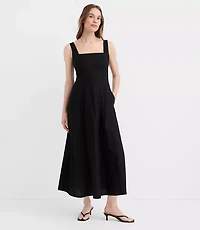Petite Linen Cotton Seamed Midi Pocket Dress