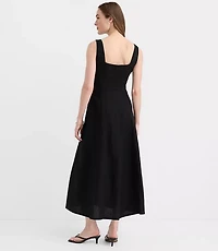 Petite Linen Cotton Seamed Midi Pocket Dress