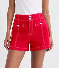 Rivete Petite Double Shank High Rise Denim Shorts Maple Cherry