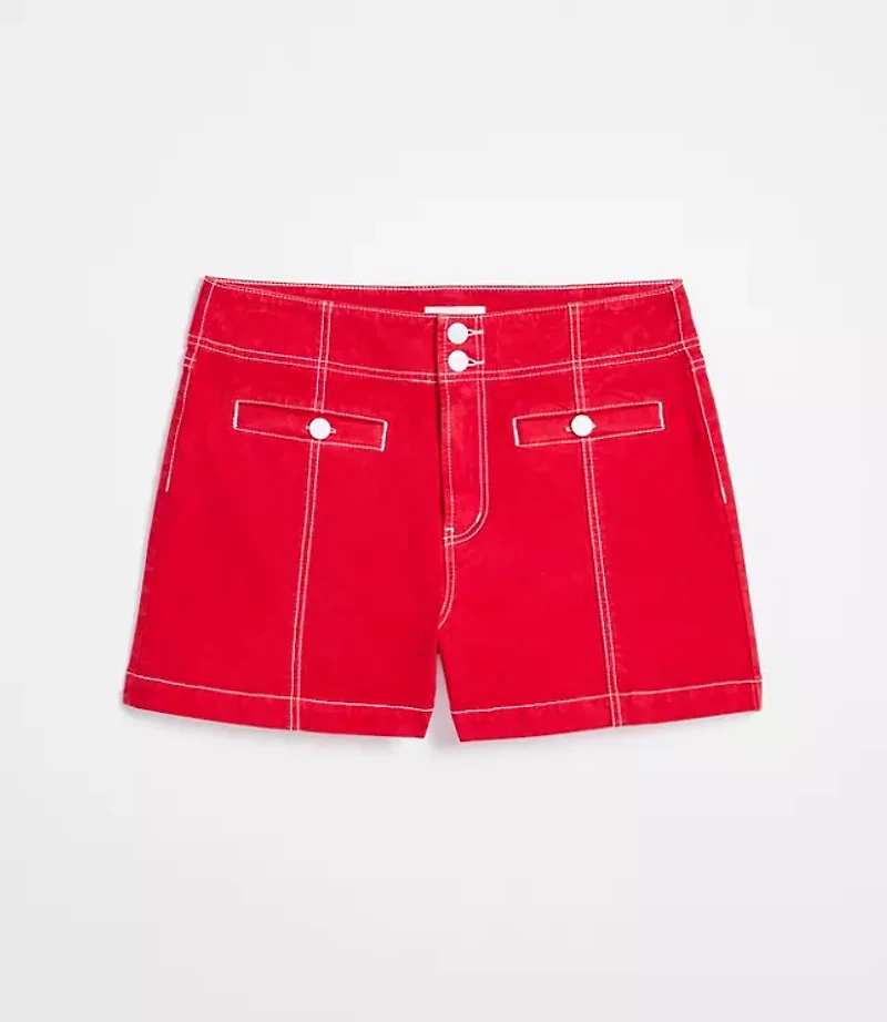 Rivete Petite Double Shank High Rise Denim Shorts Maple Cherry