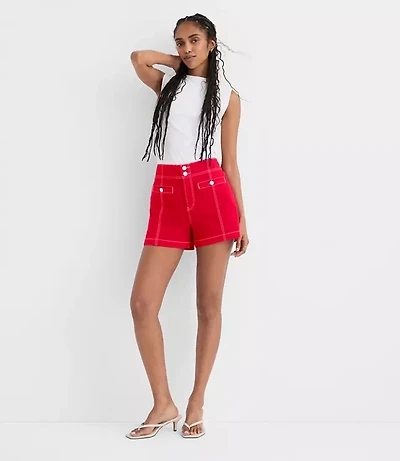 Rivete Petite Double Shank High Rise Denim Shorts Maple Cherry