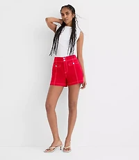 Rivete Petite Double Shank High Rise Denim Shorts Maple Cherry