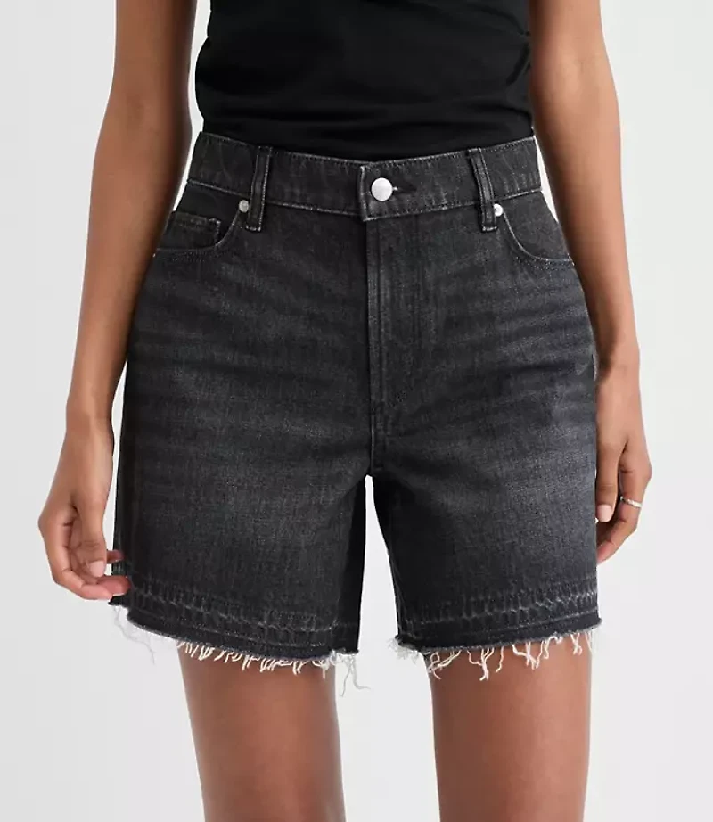 Rivete Unpicked Boyfriend Shorts Noir Wash