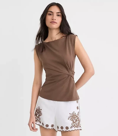 Petite Knotted Boatneck Top