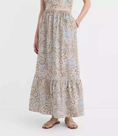 Petite LOFT Beach Floral Poplin Tiered Maxi Pocket Skirt
