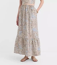 Petite LOFT Beach Floral Poplin Tiered Maxi Pocket Skirt