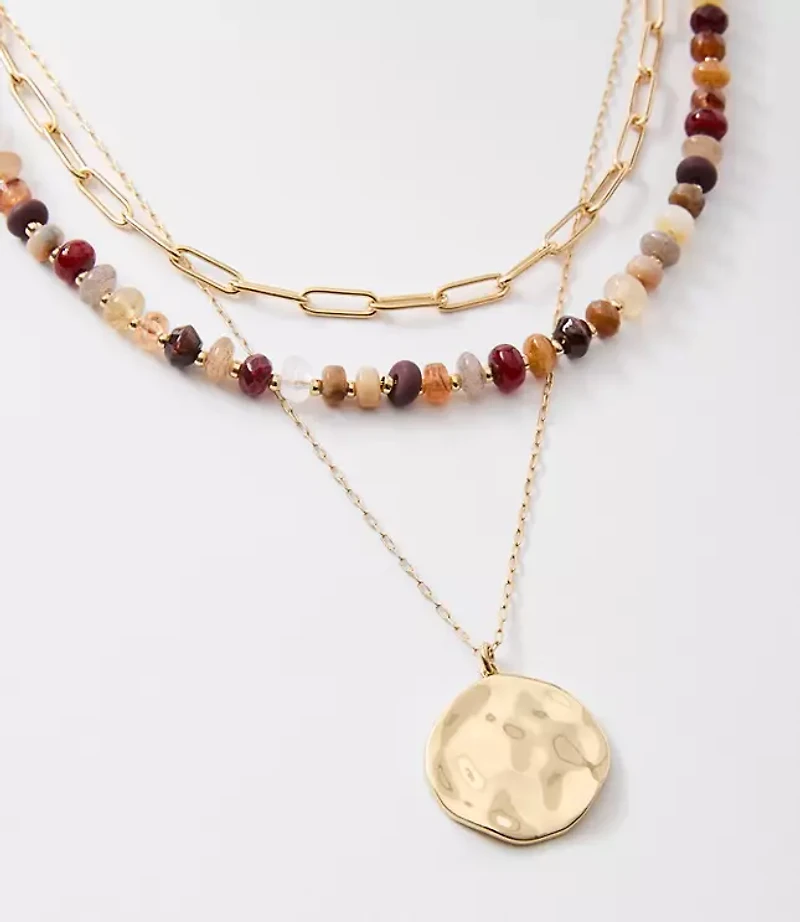 Coin Beaded Layered Necklace Set