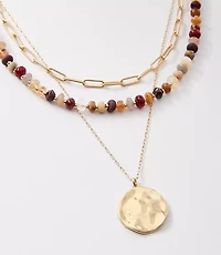 Coin Beaded Layered Necklace Set