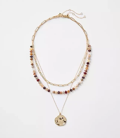 Coin Beaded Layered Necklace Set