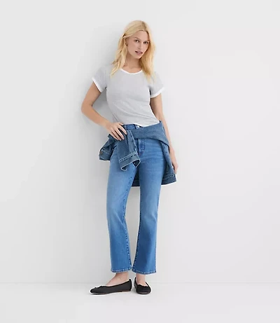 Rivete Short High Rise Kick Crop Jeans Vintage Mid Wash