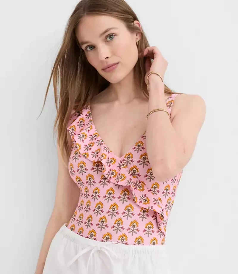 LOFT Garden Ruffle One Piece Swimsuit