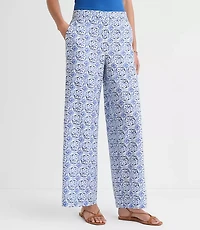 Petite Pull On Wide Leg Pants Mosaic Linen Cotton