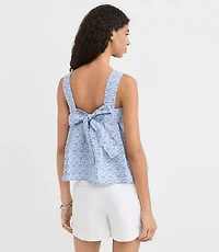 Petite Mosaic Poplin Tie Back Pleated Tank Top