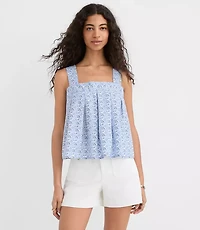 Petite Mosaic Poplin Tie Back Pleated Tank Top