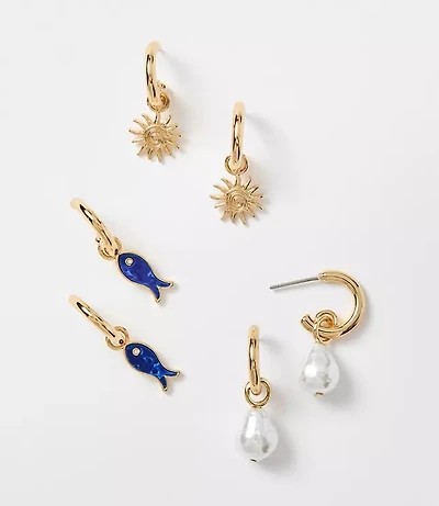 Pearlized Fish Hoop Earring Set