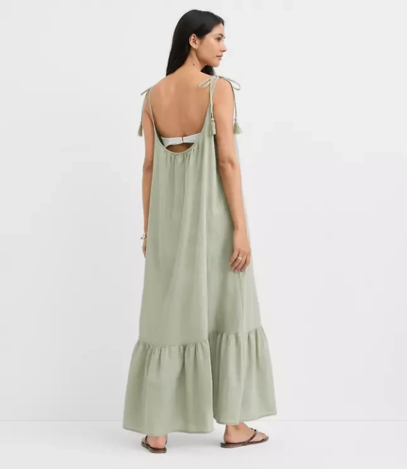 Petite LOFT Beach Tie Strap Linen Cotton Maxi Dress