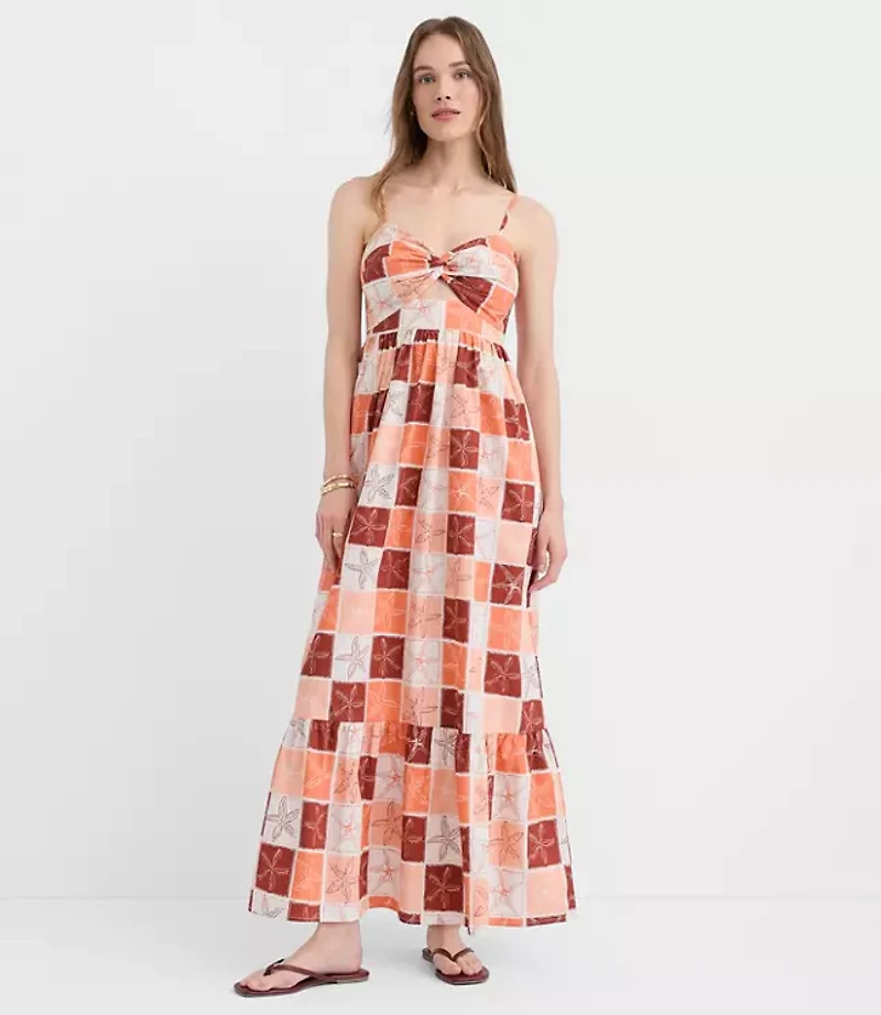 Petite LOFT Beach Starfish Poplin Cutout Twist Maxi Pocket Dress