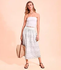 Petite Scalloped Eyelet Poplin Midi Skirt