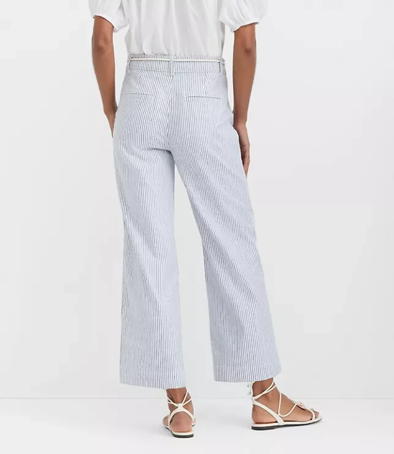 Petite Belted Palmer Wide Leg Crop Pants Striped Twill