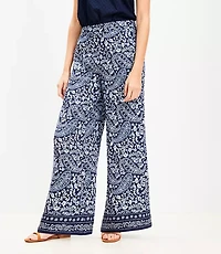 Petite Bandana Pull On Wide Leg Pants Linen Blend