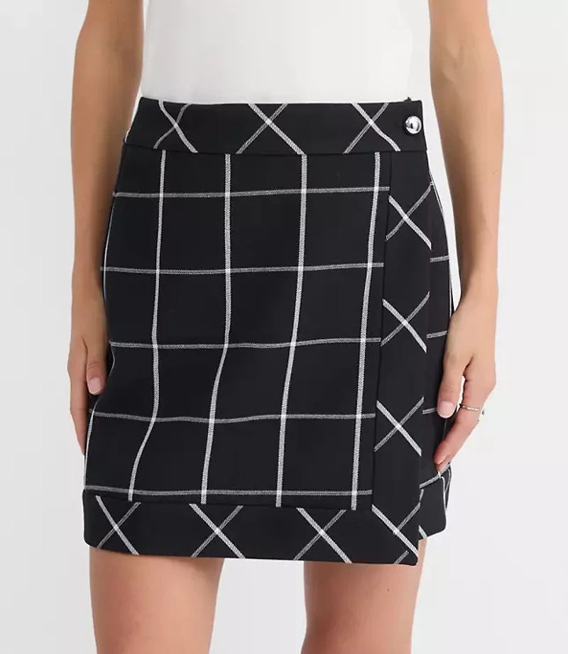 Windowpane Wrap Mini Skirt
