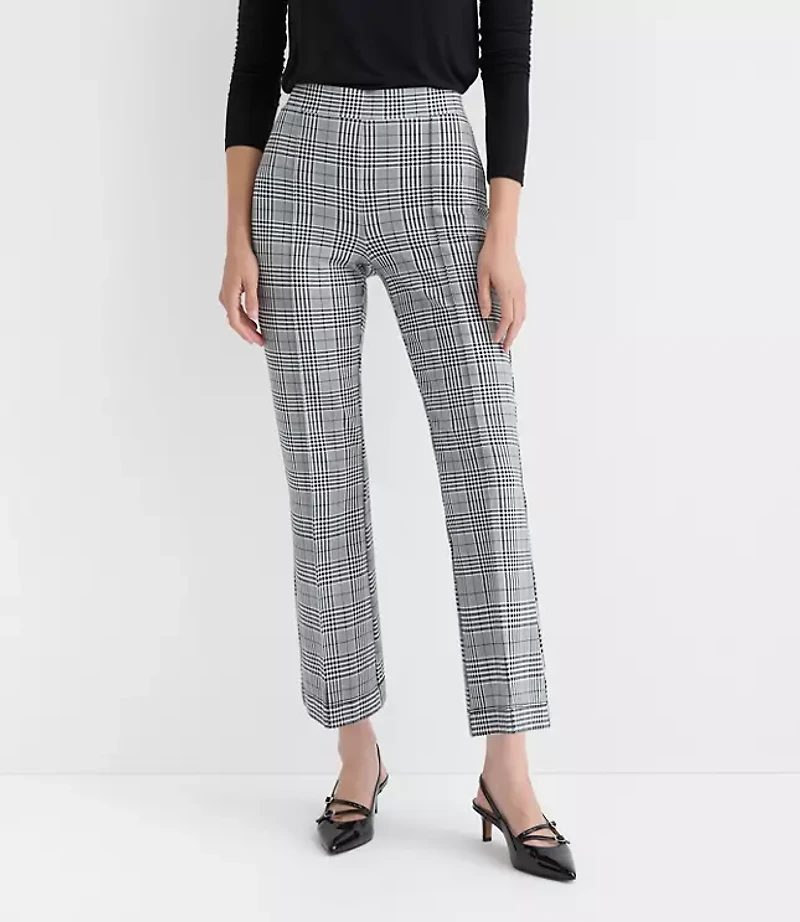 Pintucked Kick Crop Pants Plaid Ponte