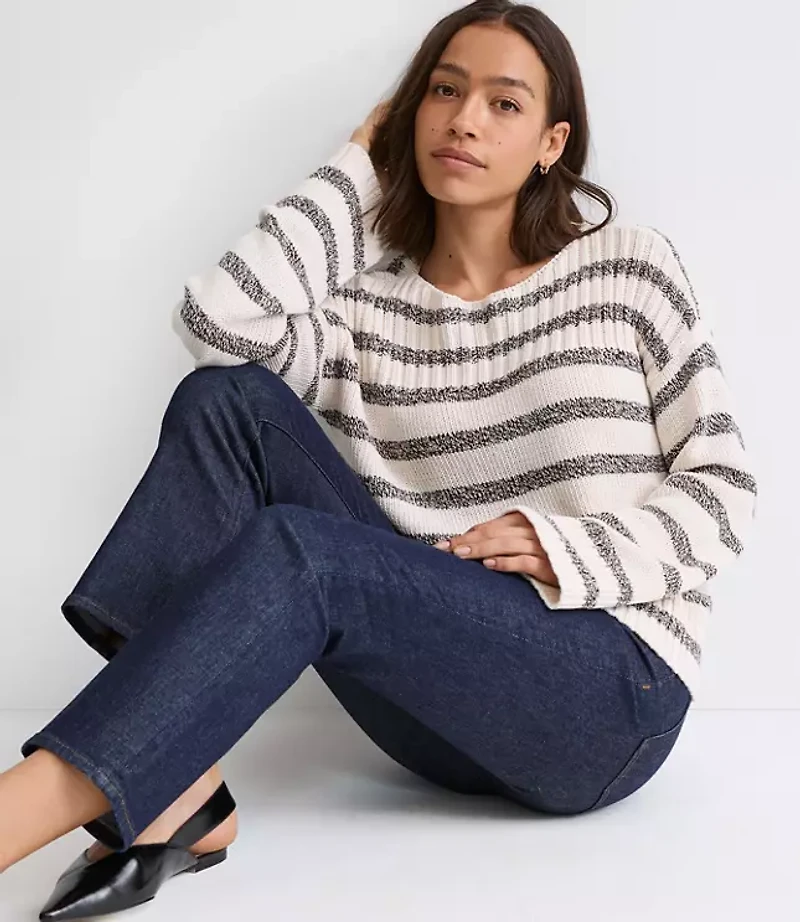 Striped Ribtrim Boatneck Sweater