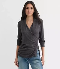 Heathered Button Side Ruched Top