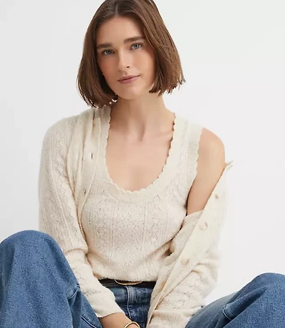 Scalloped Pointelle Sweater Tank Top