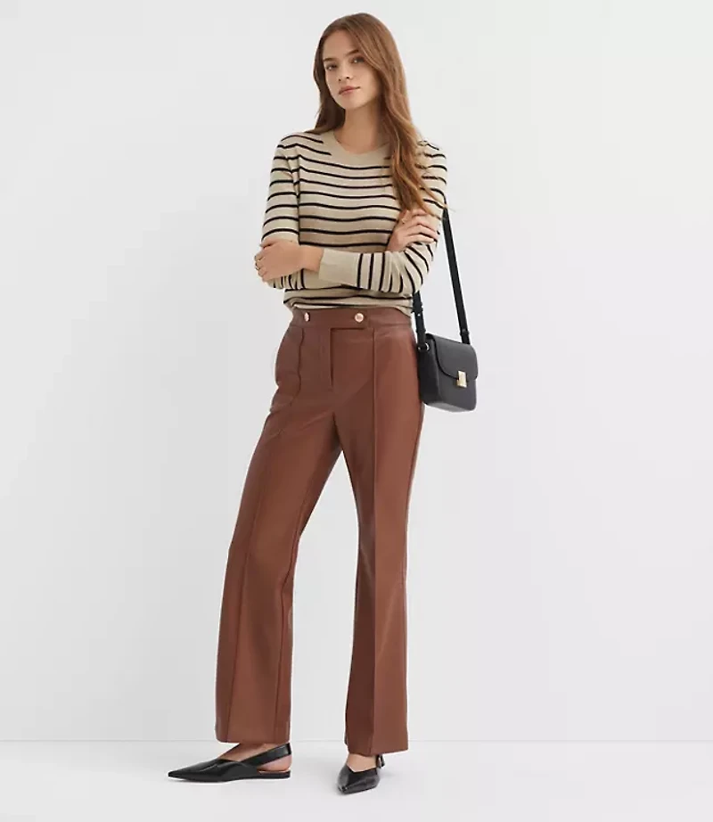 Pintucked Flare Pants Faux Leather