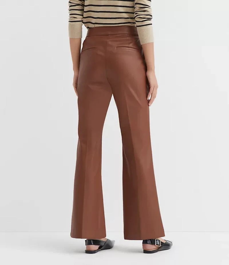Pintucked Flare Pants Faux Leather