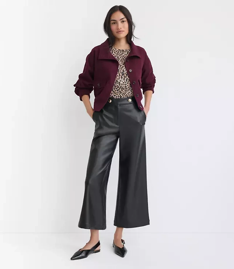Wide Leg Culottes Faux Leather