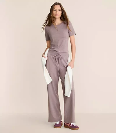 Lou & Grey Heathered Brushedsoft Slim Wide Leg Pants
