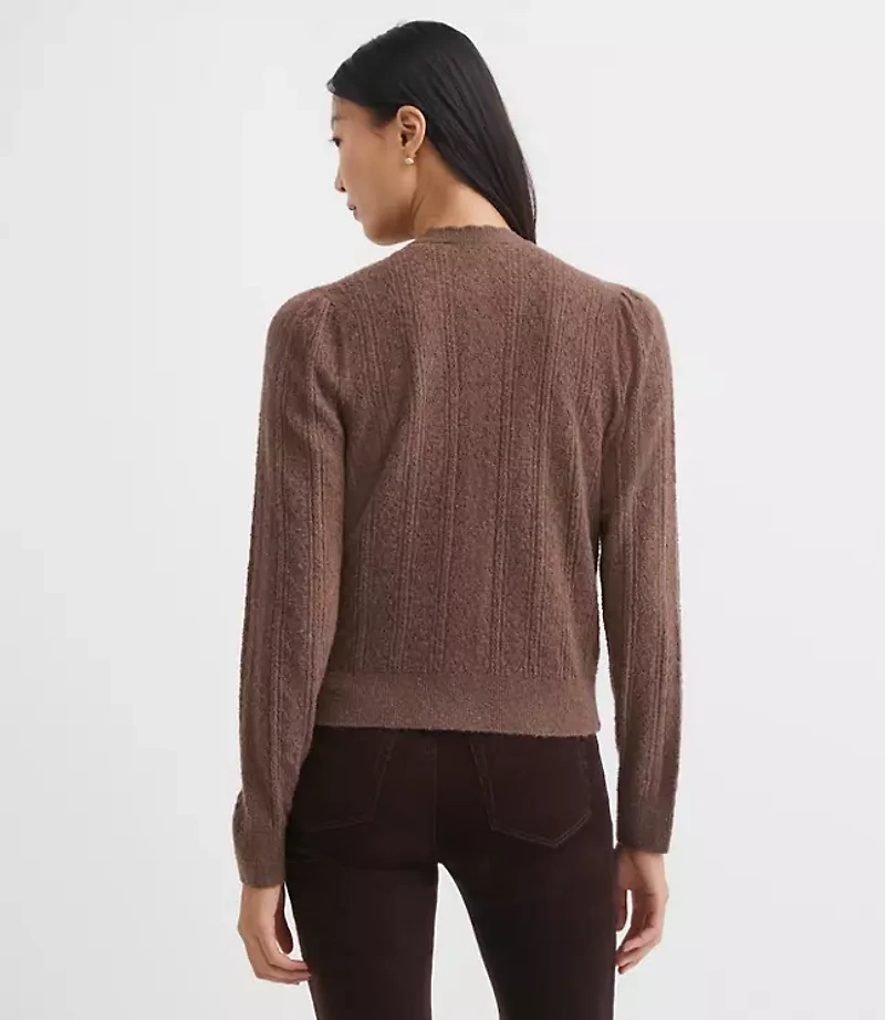 Scalloped Pointelle Puff Sleeve Cardigan