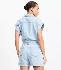 Petite Denim Utility Romper Light Wash