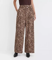 Belted Fluid Pull On Wide Leg Pants Leopard Print