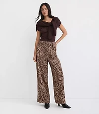 Belted Fluid Pull On Wide Leg Pants Leopard Print