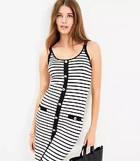 Petite Stripe Ribbed Button Mini Dress