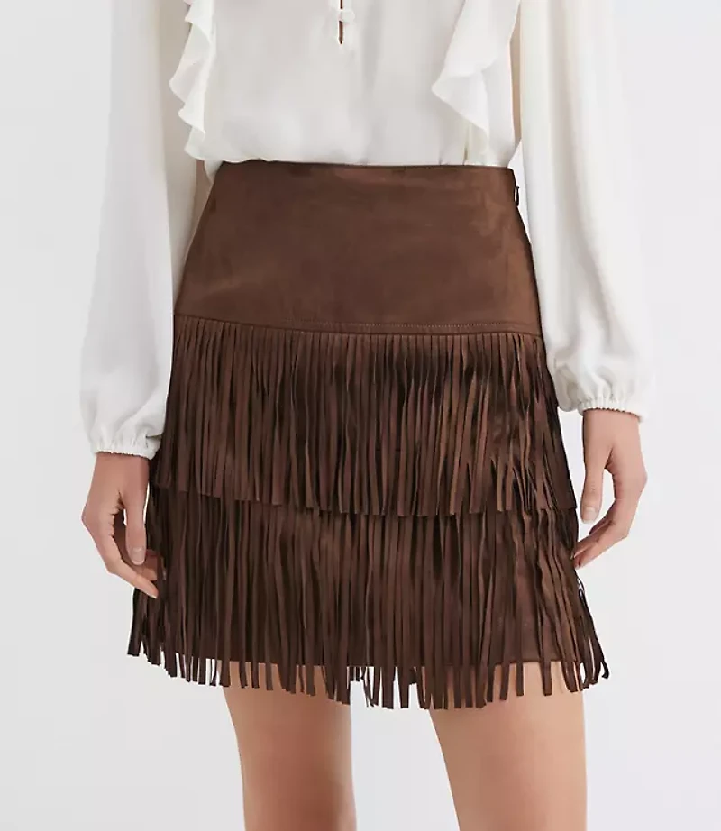 Fringe Faux Suede Mini Skirt