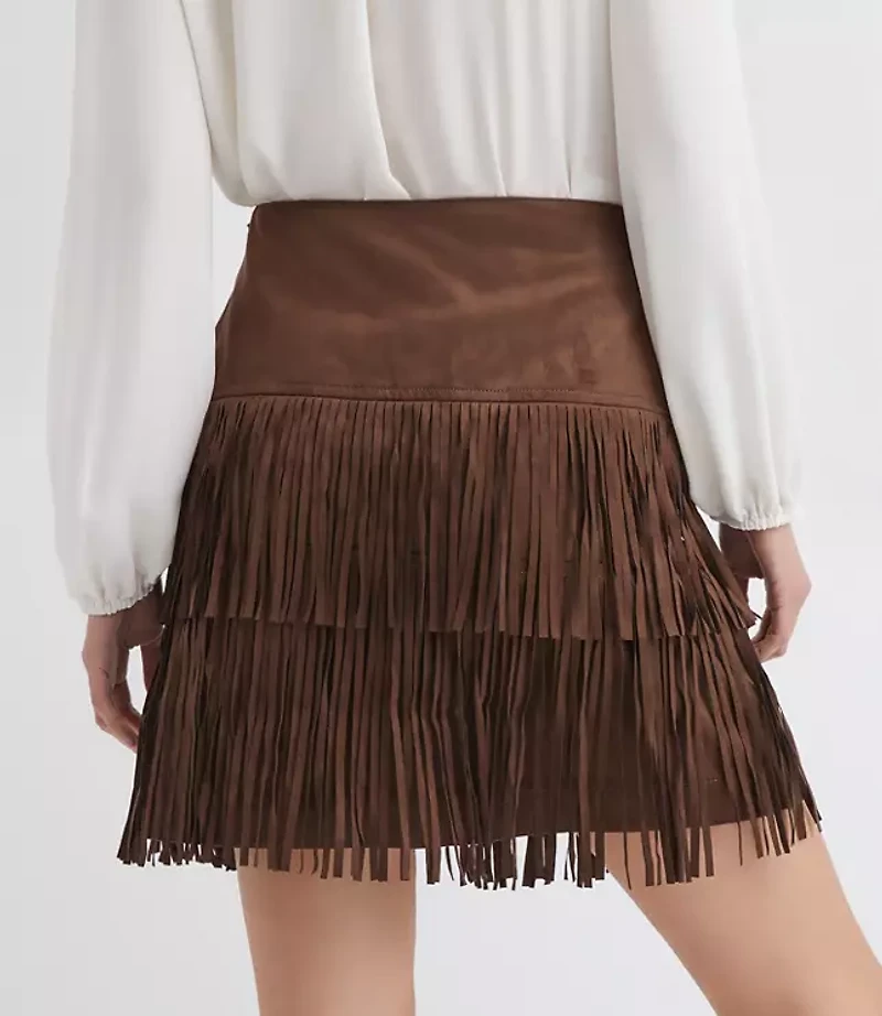 Fringe Faux Suede Mini Skirt