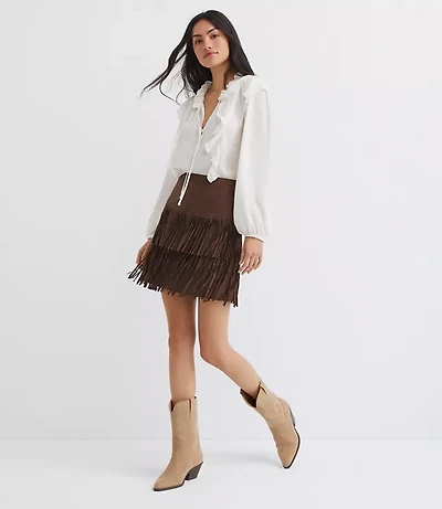 Fringe Faux Suede Mini Skirt