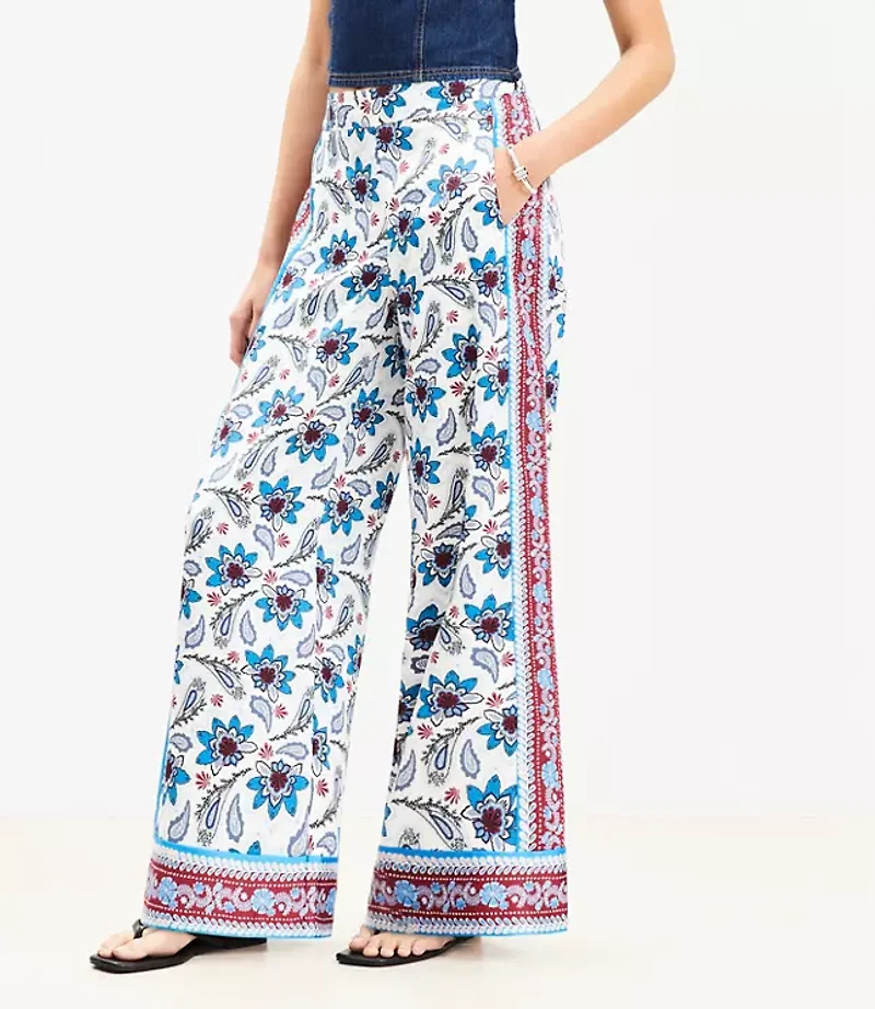 Petite Fluid Pull On Wide Leg Pants Paisley