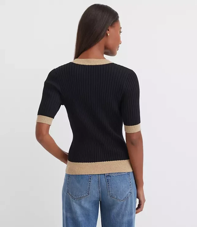 Tipped Ribbed Pocket Sweater Tee