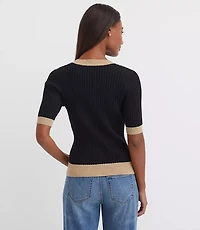 Tipped Ribbed Pocket Sweater Tee