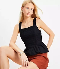 Poplin Smocked Peplum Tank Top