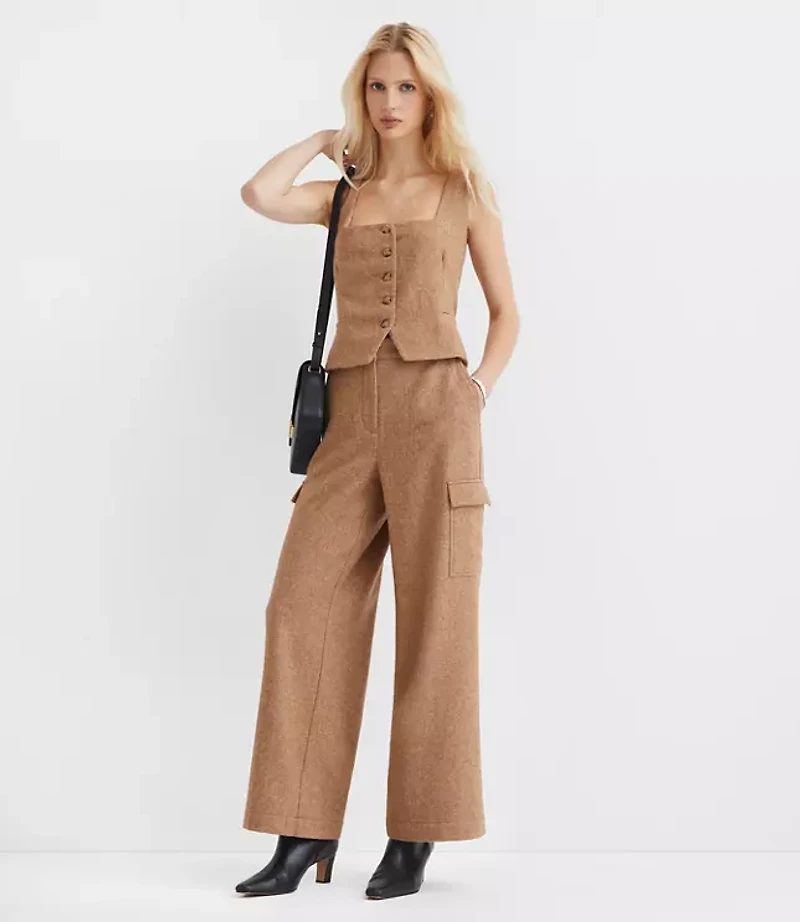 Fluid Pull On Wide Leg Cargo Pants Herringbone
