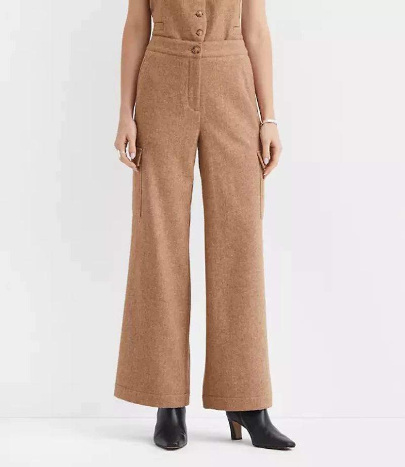 Fluid Pull On Wide Leg Cargo Pants Herringbone
