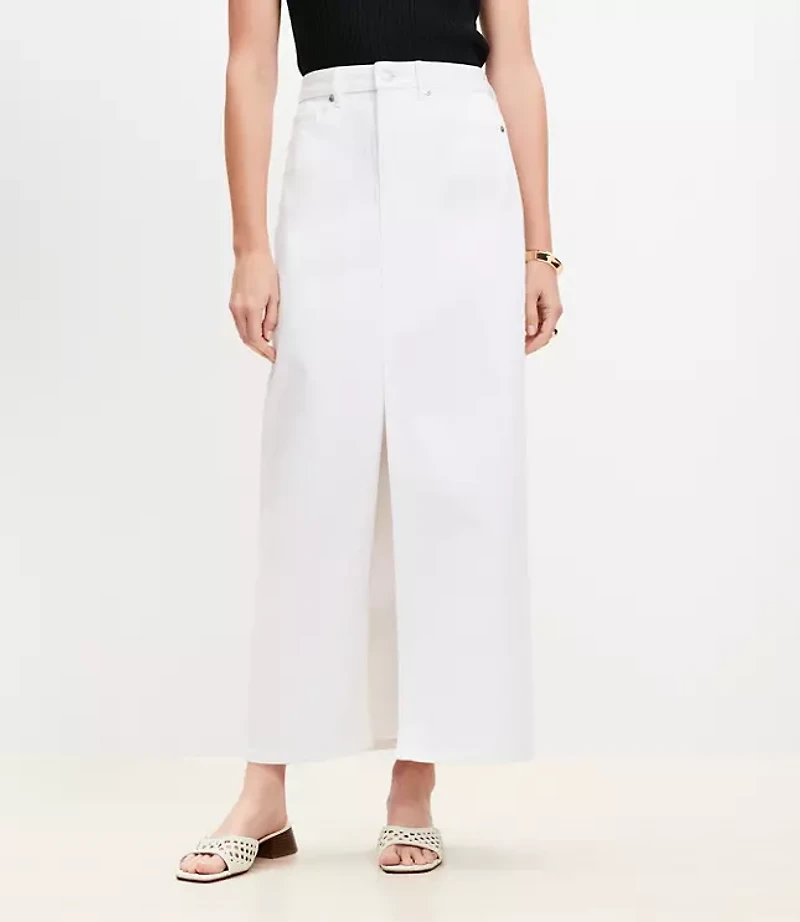 Petite Denim Maxi Skirt White