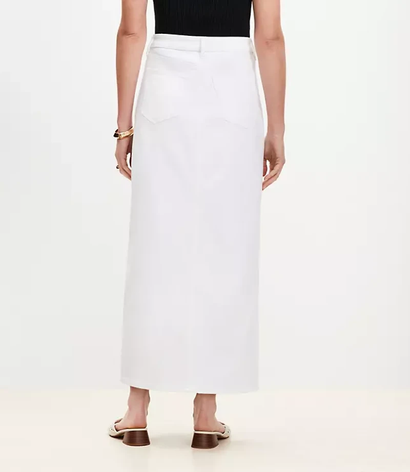 Petite Denim Maxi Skirt White